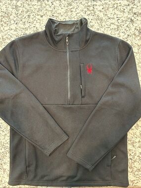 Spyder Men's Black Half-Zip Pullover Sweater with Red Logo